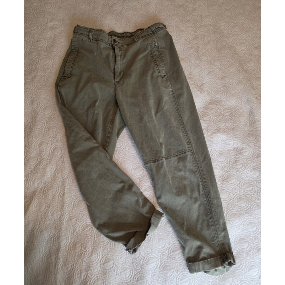 Old Navy High Adjustable Waisted Womens Large Army Green Slouchy Pants Roll Cuff